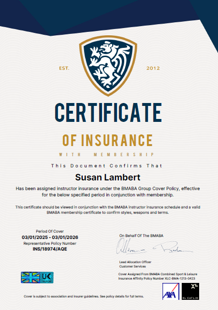 BMABA Instructor Insurance Certificate